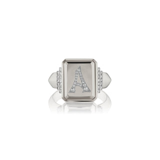 White Gold Initial Signet Ring