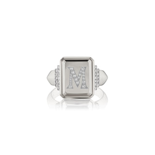 White Gold Initial Signet Ring