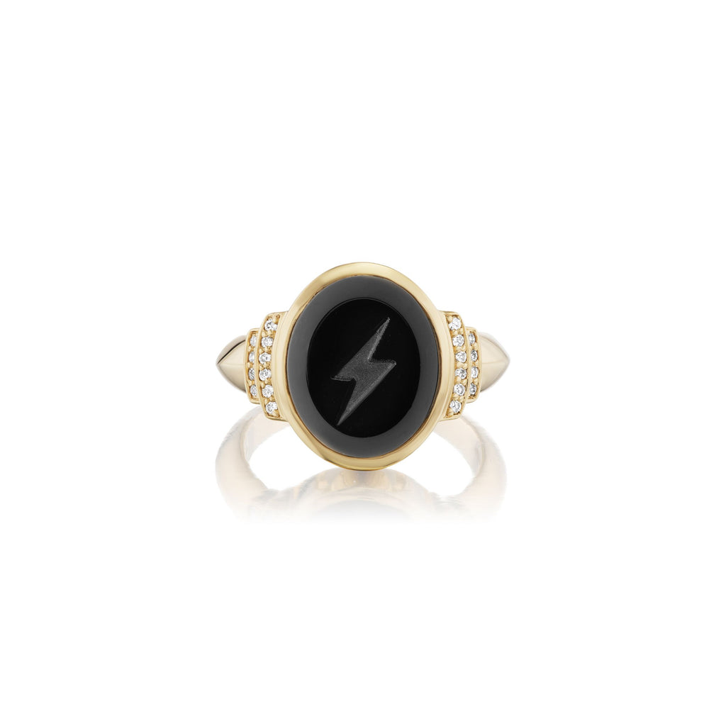 Intaglio Lightning Bolt Motif Signet Ring – Sorellina