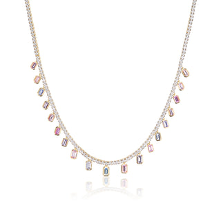 One of a Kind Pastel Sapphire Baguette Tennis Necklace